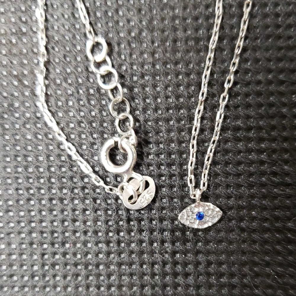 Sterling Silver Blue Gem Evil Eye Necklace/choker